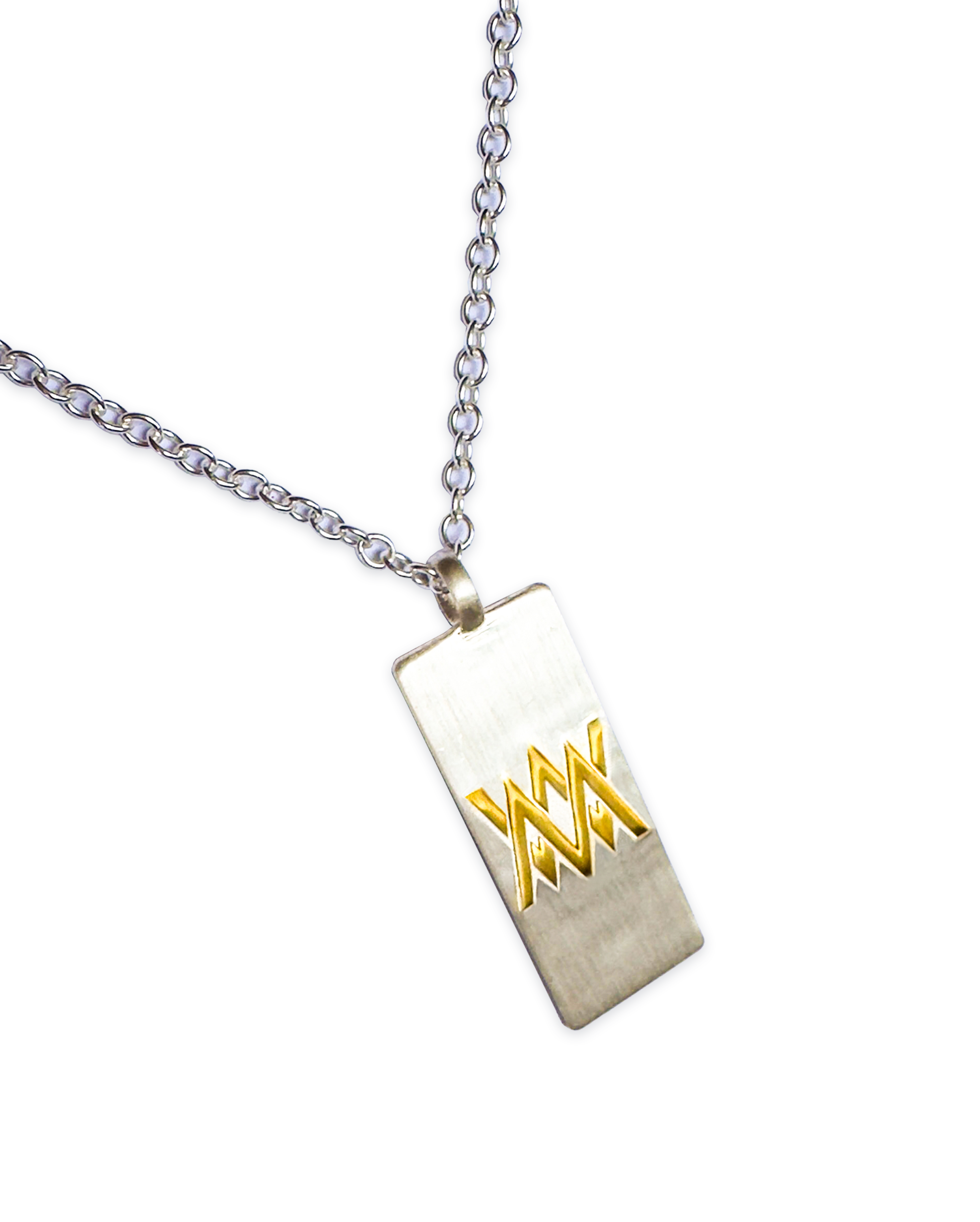 Everyday Medical ID necklace with rectangular silver pendant featuring MediWear symbol.