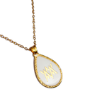 Gold medical ID necklace with teardrop pendant featuring discreet MediWear design – customisable for NHS number engraving.